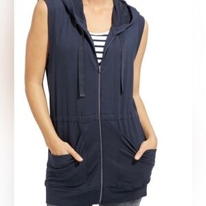 Athleta Womens Lotus Navy Hooded sleeveless Vest Full Zip Modal Blend Sz‎ Sm